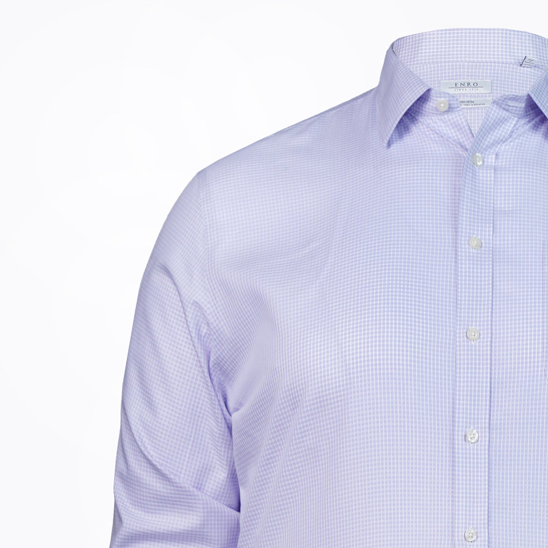 Purple Small Checkered Pattern Enro Cotton Shirt
