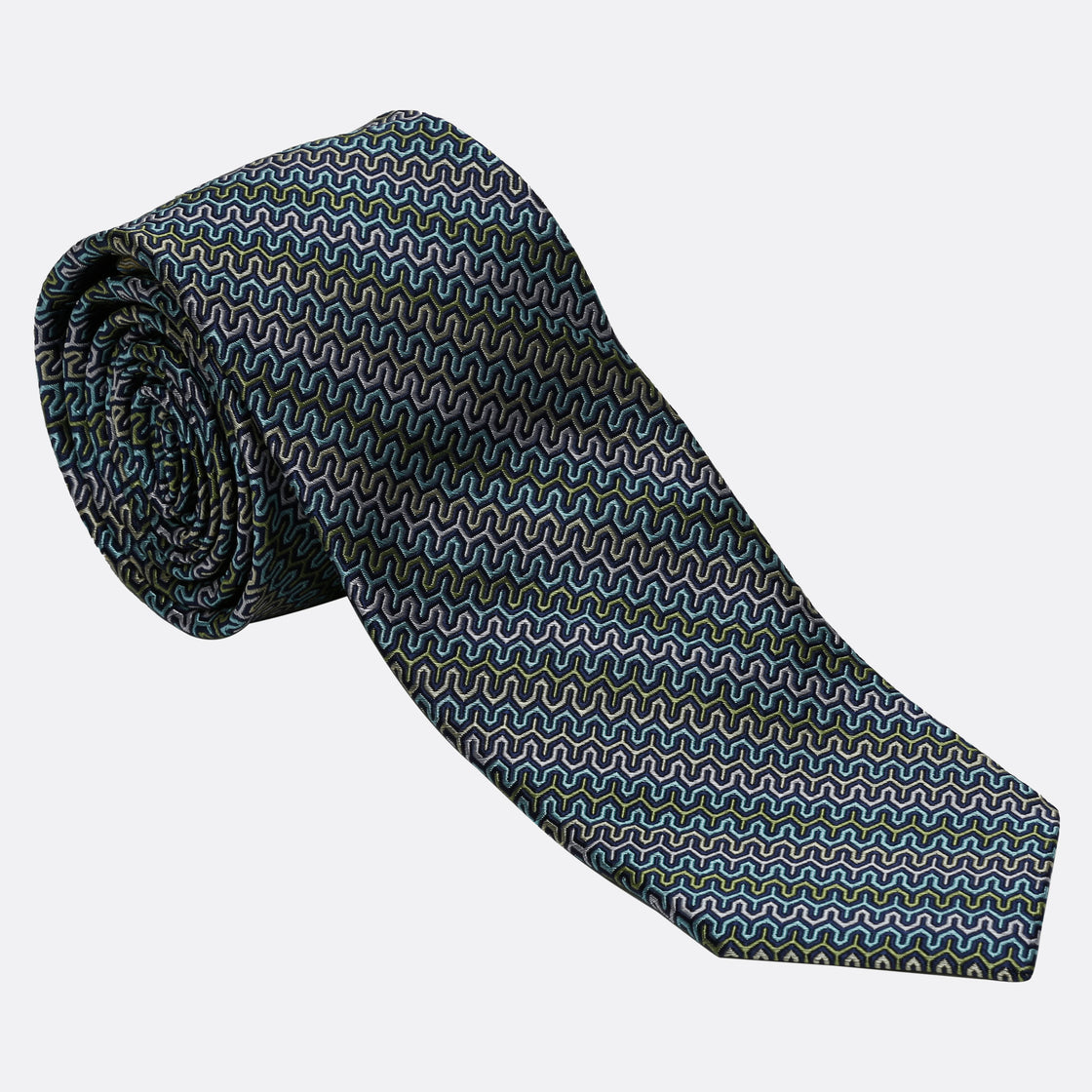 XMI Platinum Green Geometric Wave Tie