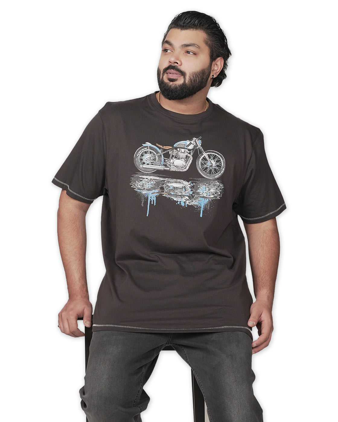Motorcycle Graphic Print T-Shirt by D555