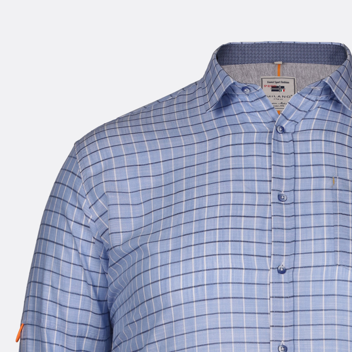 Milano Italy Windowpane Checkered Long Sleeve Shirt