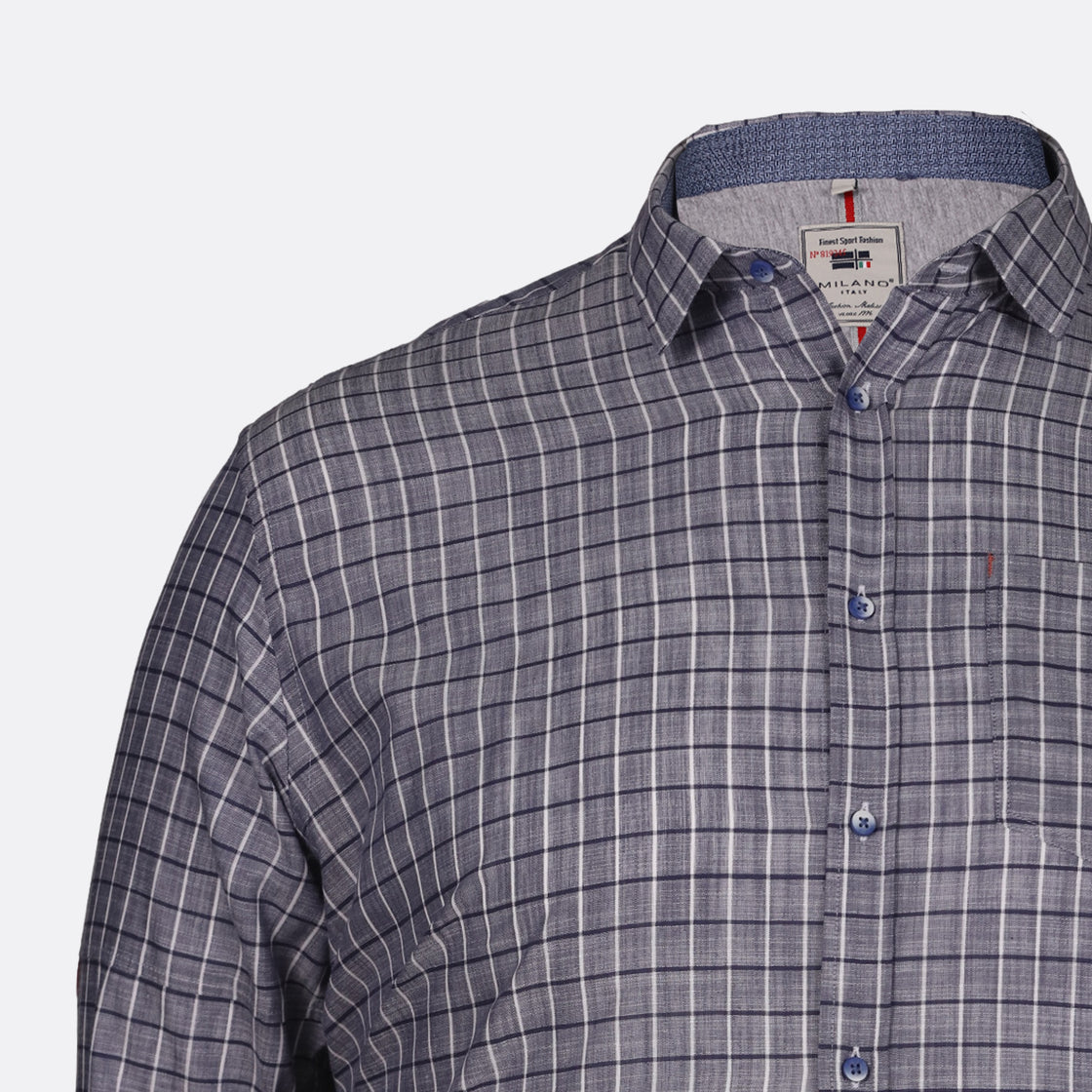 Milano Italy Windowpane Checkered Long Sleeve Shirt